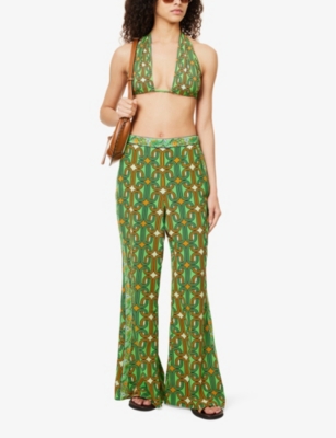 Shop Camilla Womens  Graphic-print Flared-leg High-rise Silk-crepe Trousers In Good Vibes Generation