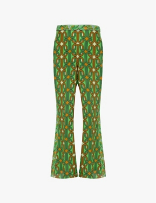 Shop Camilla Womens  Graphic-print Flared-leg High-rise Silk-crepe Trousers In Good Vibes Generation