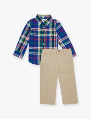 Polo Ralph Lauren Kids' Multi Check-print Brand-embroidery Cotton Set Of Tw