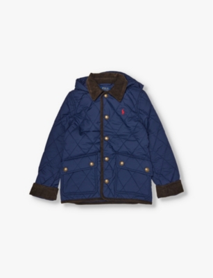 Polo Ralph Lauren Kids' Navy Detachable-hood Quilted Recycled-polyester Shell Jacket In Blue