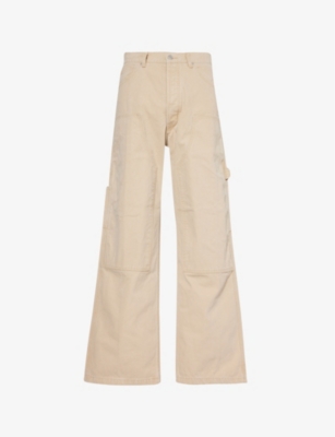B1 Archive Mens Khaki Wide-leg High-rise Cotton Trousers