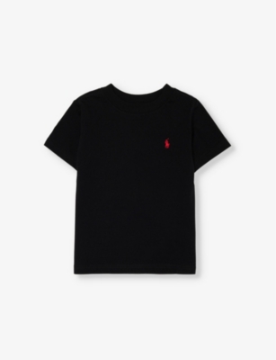 Shop Polo Ralph Lauren Black Boys' Logo-embroidered Cotton-jersey T-shirt