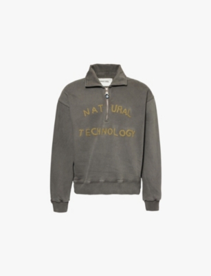 Story Mfg. Ens Charcoal Geo Text-embroidery Relaxed-fit Organic-cotton Sweatshirt In Brown