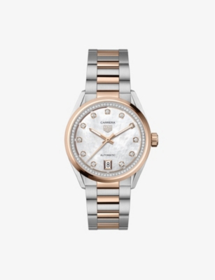 TAG HEUER: WBN2351.BD0000 Carrera 0.288ct, 0.22ct diamond 18ct rose-gold and stainless-steel automatic watch