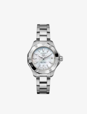 TAG HEUER: WBP1312.BA0005 Aquaracer Solargraph stainless-steel and mother-of-pearl quartz watch