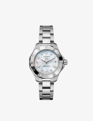 TAG HEUER W MOP DD WBP1313.BA0005 AQUARACER SOLARGRAPH STAINLESS-STEEL, 0.15CT DIAMOND AND MOTHER-OF-PEARL QUA 