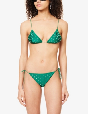 Shop Oseree Womens Green Gemstone-embellished Triangle Bikini Set