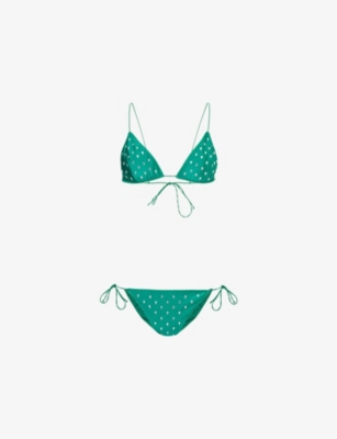 Shop Oseree Womens Green Gemstone-embellished Triangle Bikini Set