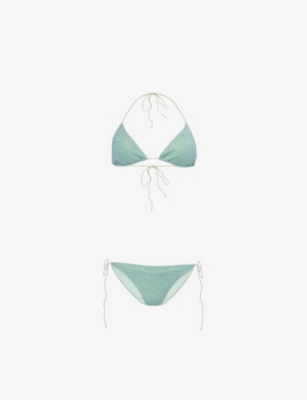 OSEREE: Lumiere metallic-thread triangle bikini set