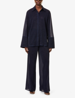 OSEREE WOMENS OSEREE LUMIERE METALLIC-WEAVE WIDE-LEG HIGH-RISE WOVEN TROUSERS 