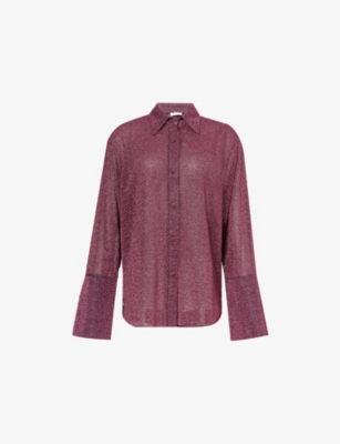 Oseree Womens Aubergine Lumiere Long-sleeve Metallic-weave Woven Shirt