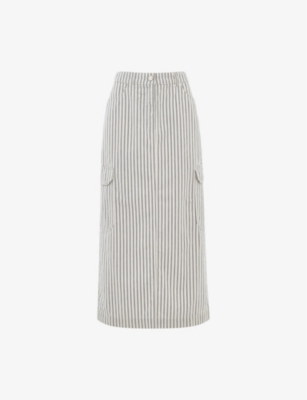 WHISTLES: Stripe-print high-rise cotton and linen-blend midi skirt
