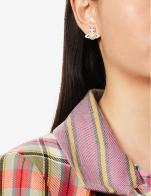 Tillya brand-orb brass and faux-pearl stud earrings