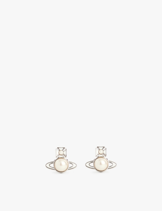Tillya brand-orb brass and faux-pearl stud earrings