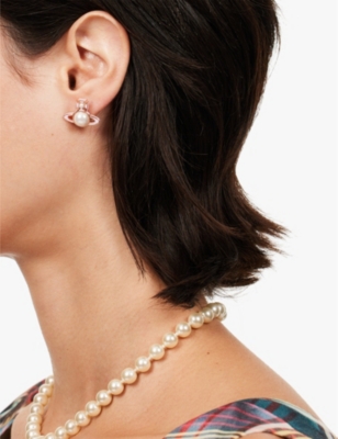 Tillya brass and faux-pearl stud earrings