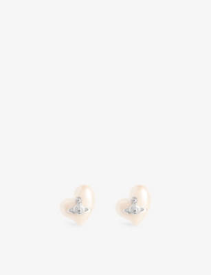 VIVIENNE WESTWOOD JEWELLERY: Florentina Platinum-Plated Brass and Faux-Pearl Stud Earrings