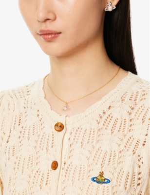 VIVIENNE WESTWOOD JEWELLERY: Feodora brass and cubic zirconia pendant necklace