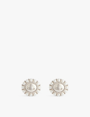 Amaya brand-orb brass and faux pearl stud earrings