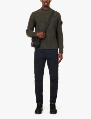 STONE ISLAND MENS BRAND-BADGE CABLE-KNIT WOOL JUMPER MUSK 