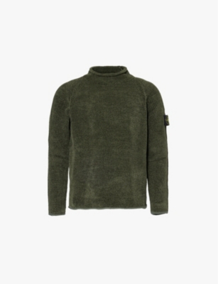 STONE ISLAND MENS MUSK BRAND-PATCH FUNNEL-NECK COTTON-KNIT JUMPER 