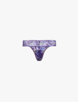 Shop Hanky Panky Womens  Low-rise Floral-print Lace Thong In Fleurs Pour Moi?