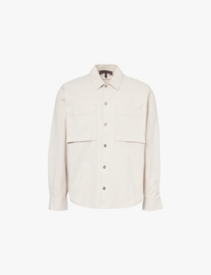 Vayder Mens Ecru Patch-pocket Regular-fit Stretch-cotton Twill Overshirt In White