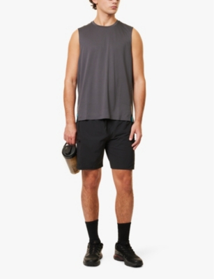 Gymshark Mens Black Rest Day 6' Cargo Brand Print Slim-fit Stretch-woven Shorts Xs In Black