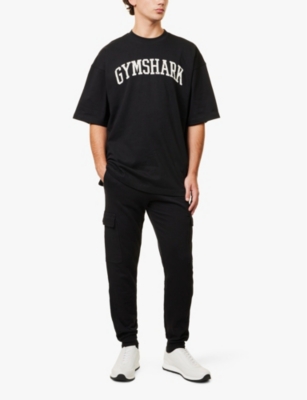 Gymshark Mens Gs Black Collegiate Brand Print Relaxed Fit Cotton-jersey T-shirt In Gs Black