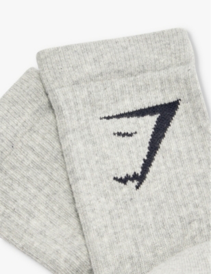 Gymshark Branded Pack Of Three Cotton-blend Socks In Gs Wht/lght Gry Marl/blk