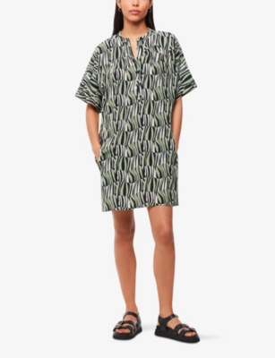 Whistles Checkerboard Tiger Print Dress In Green/multi