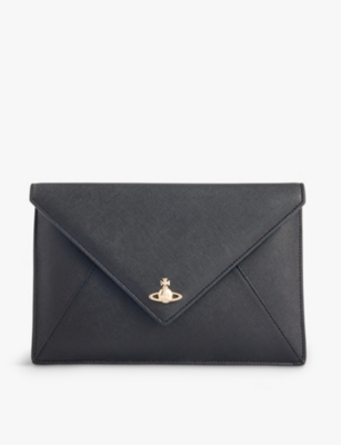 VIVIENNE WESTWOOD: Logo-plaque faux-leather envelope clutch bag