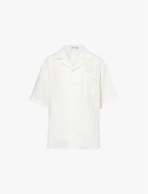 PANGAIA: Camp-collar logo-print linen shirt