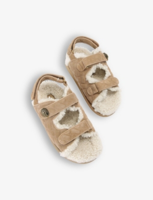 Kurt Geiger London Orson Genuine Shearling Slingback Sandal In Beige