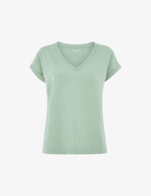 WHISTLES: Willa V-neck cap-sleeve organic-cotton T-shirt