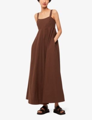 Whistles Womens Brown Anna Shirred-back Sleeveless Cotton Maxi Dress In Brown