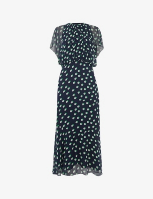 WHISTLES: Spot-print split-sleeve woven midi dress