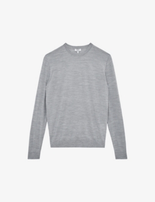 Shop Reiss Mens Wessex Marl-pattern Wool Jumper Soft Grey Mouli