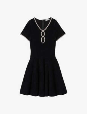 Sandro Megane Embellished Mini Dress In Noir / Gris