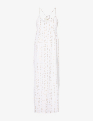 ASPIGA: Lenu metallic-print cotton maxi dress