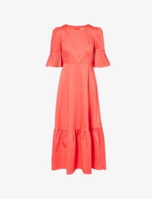 Shop Aspiga Women's Coral Scarlett Tiered-hem Stretch-cotton Maxi Dress