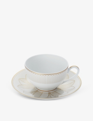 CHRISTOFLE: Malmaison platinum porcelain cup and saucer set of two