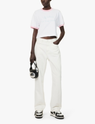 Shop Off-white Mens  C/o Virgil Abloh Brand Embroidery Boxy-fit Cotton-jersey T-shirt In White Milky