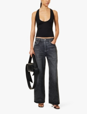 Shop Agolde Womens Low Slung Baggy Wide-leg Organic-cotton Denim Jeans Ditch (marble Black)