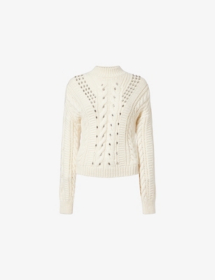 MONCLER: Embellished Cable-Knit Wool-Blend Jumper