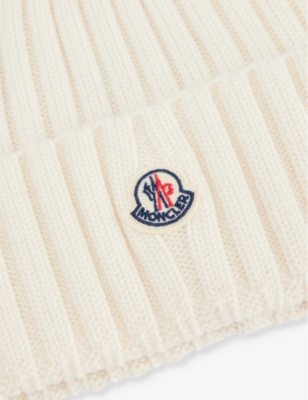 Moncler Womens Cream Brand-appliqué Ribbed Wool Knitted Beanie In Cream