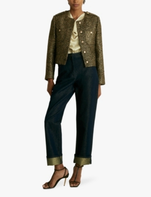 Reiss Womens Wynee Cropped Regular-fit Woven Jacket Gold In Gold