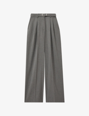REISS: Belted-waist wide-leg tailored stretch-woven trousers