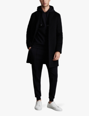 Reiss Navy Blue Interlock Jersey Drawstring Hoodie In Navy Blue