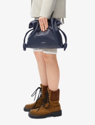 LOEWE: Flamenco logo-embossed knotted leather clutch bag