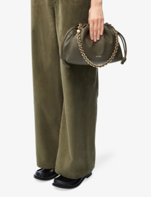 Shop Loewe Womens Dark Khaki Green Flamenco Logo-embossed Leather Purse